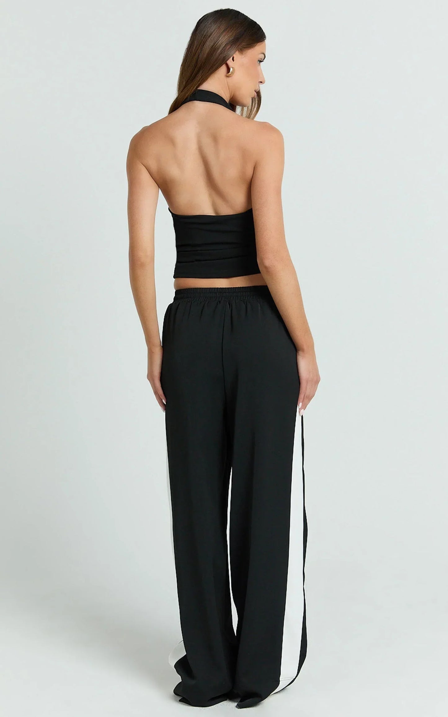 Davi Pants - Drawstring Waist Contrast Panel Tailored Pants in Black