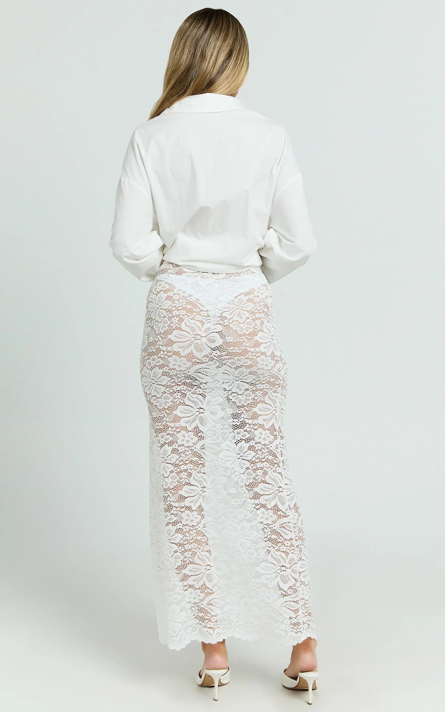 Dahlia Midi Skirt - Lace Skirt in White