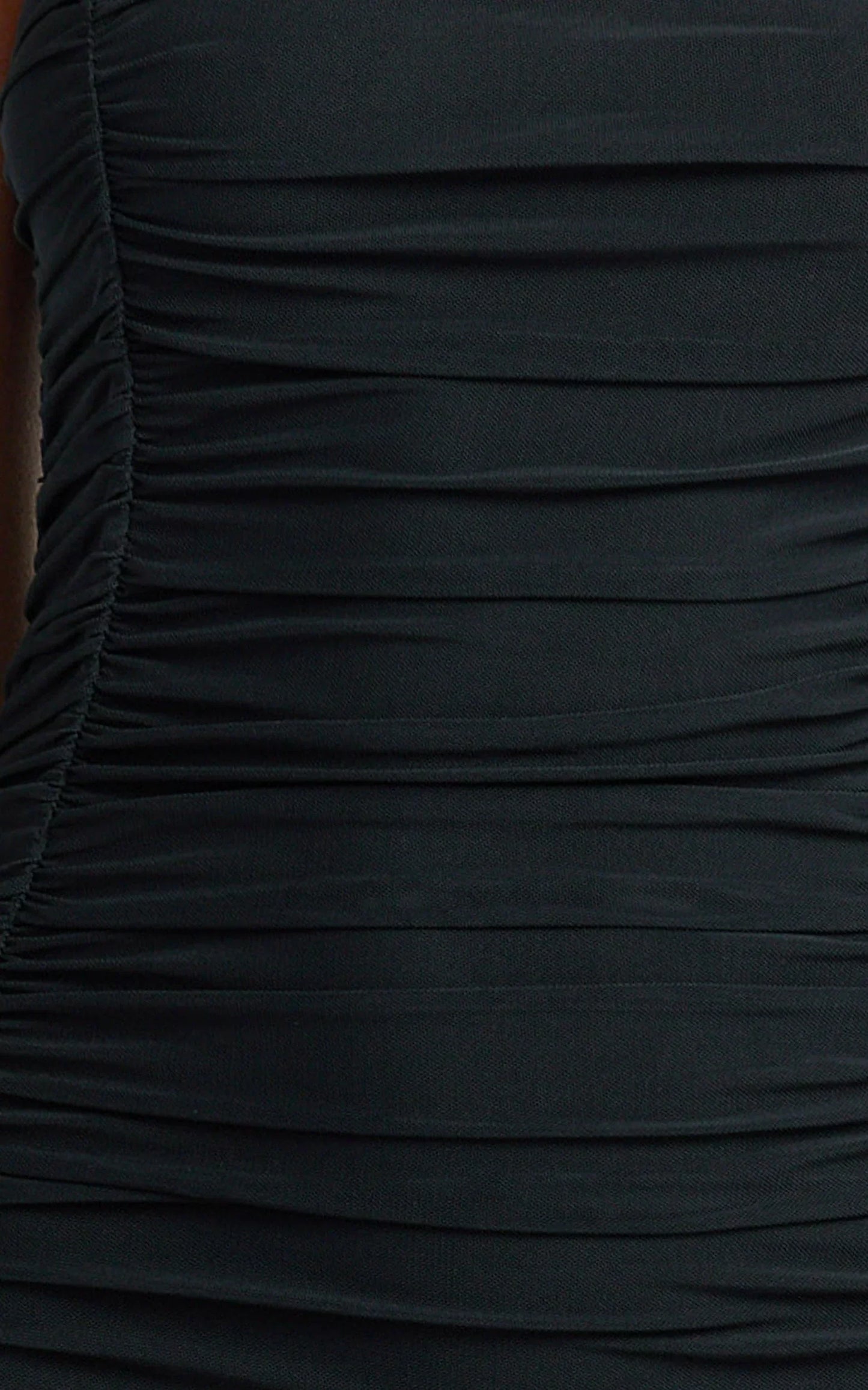 Cardi Maxi Dress - Ruched Mesh High Leg Split Dress in Black