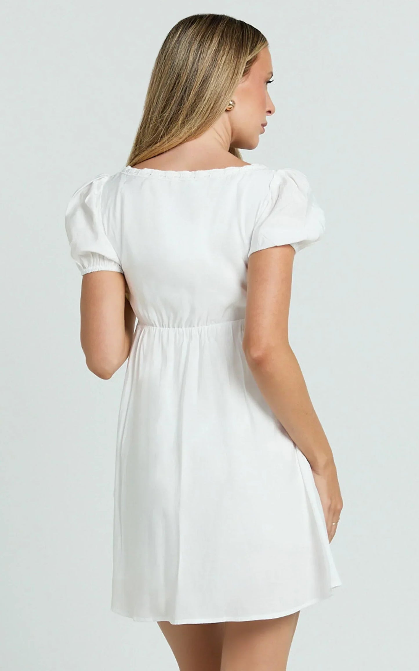 Candace Mini Dress - Square Neck Babydoll Dress in White