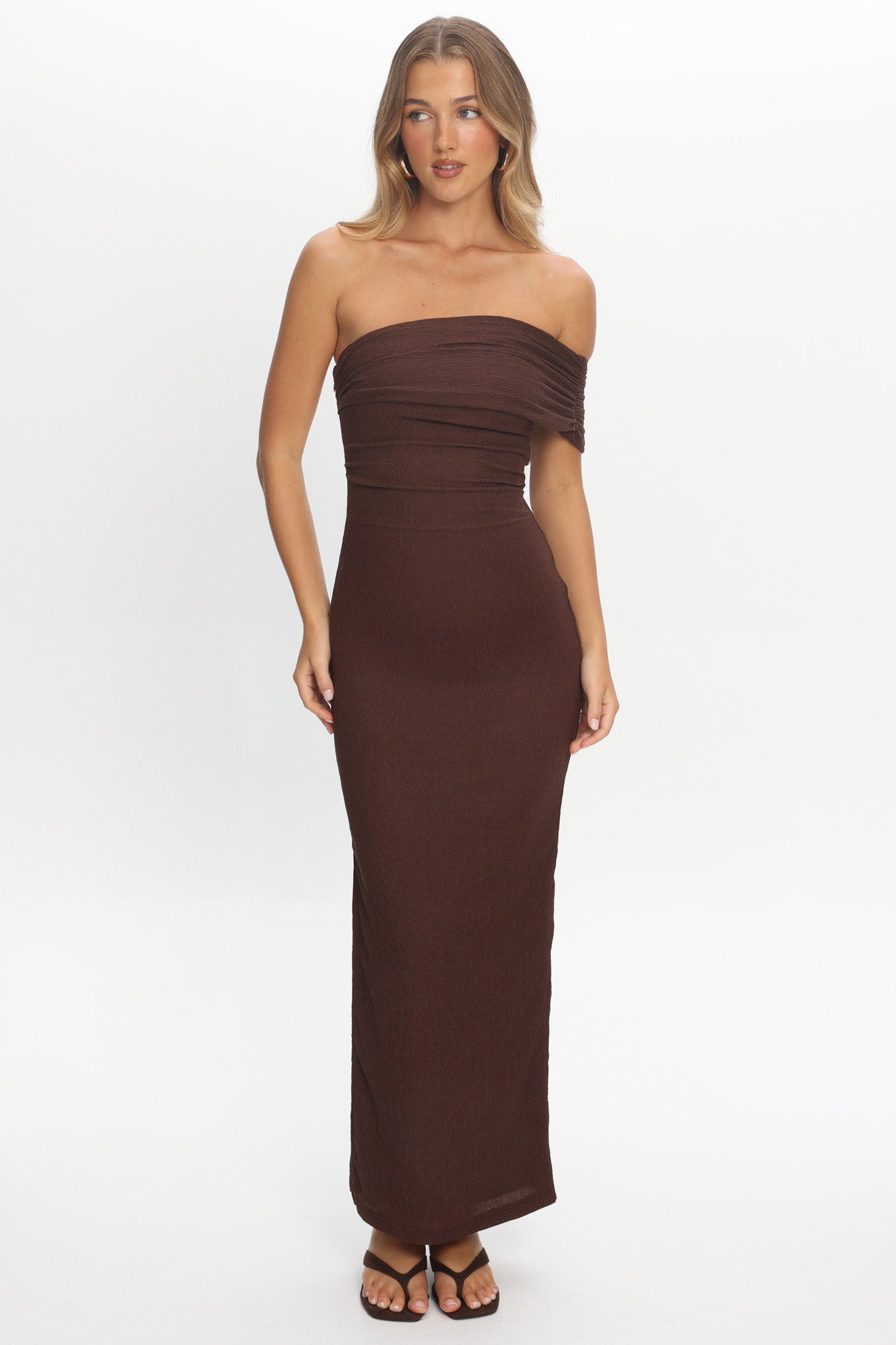 Gala One-Shoulder Maxi Dress Chocolate