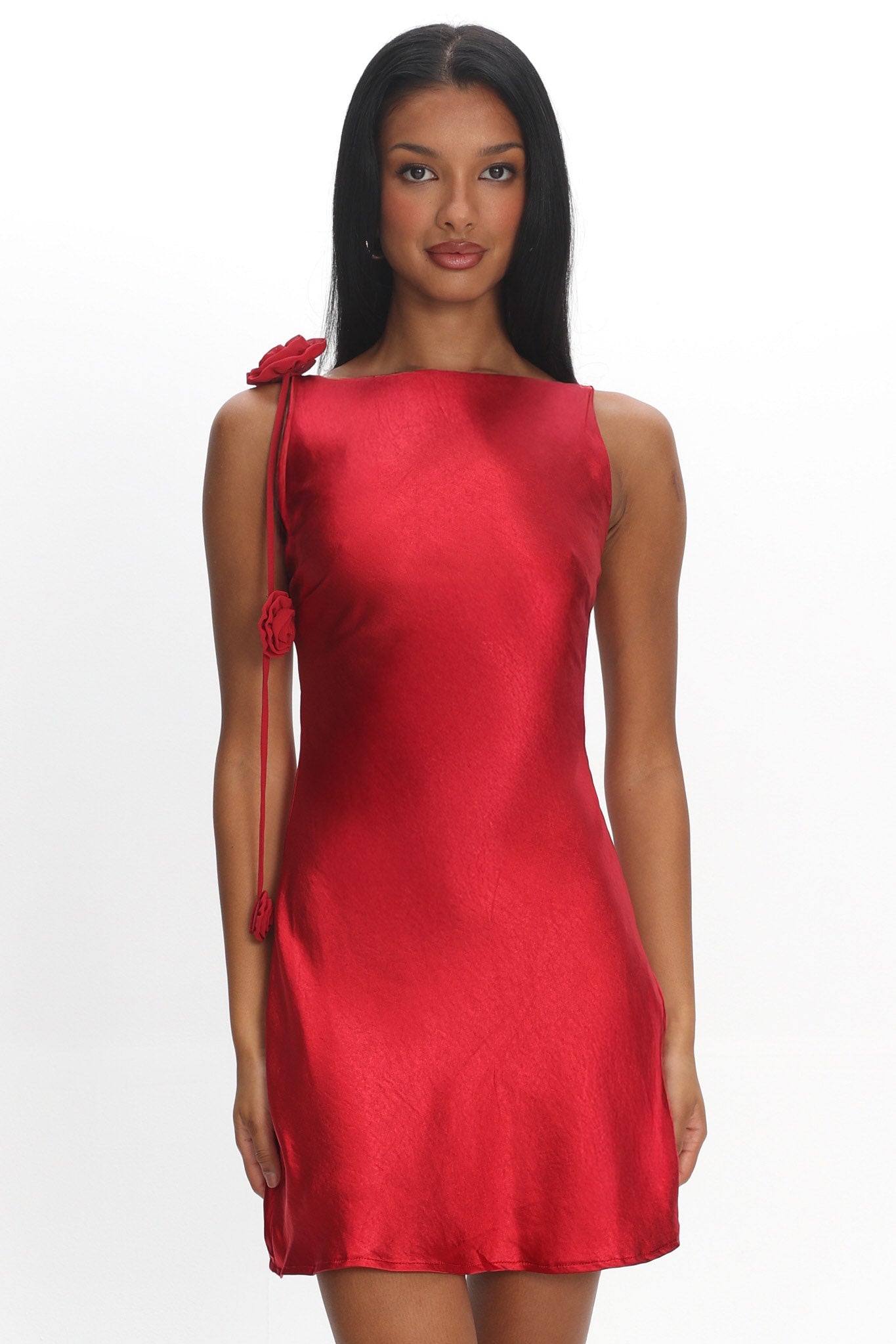 Collecting Memories Backless Rosette String Mini Dress Red