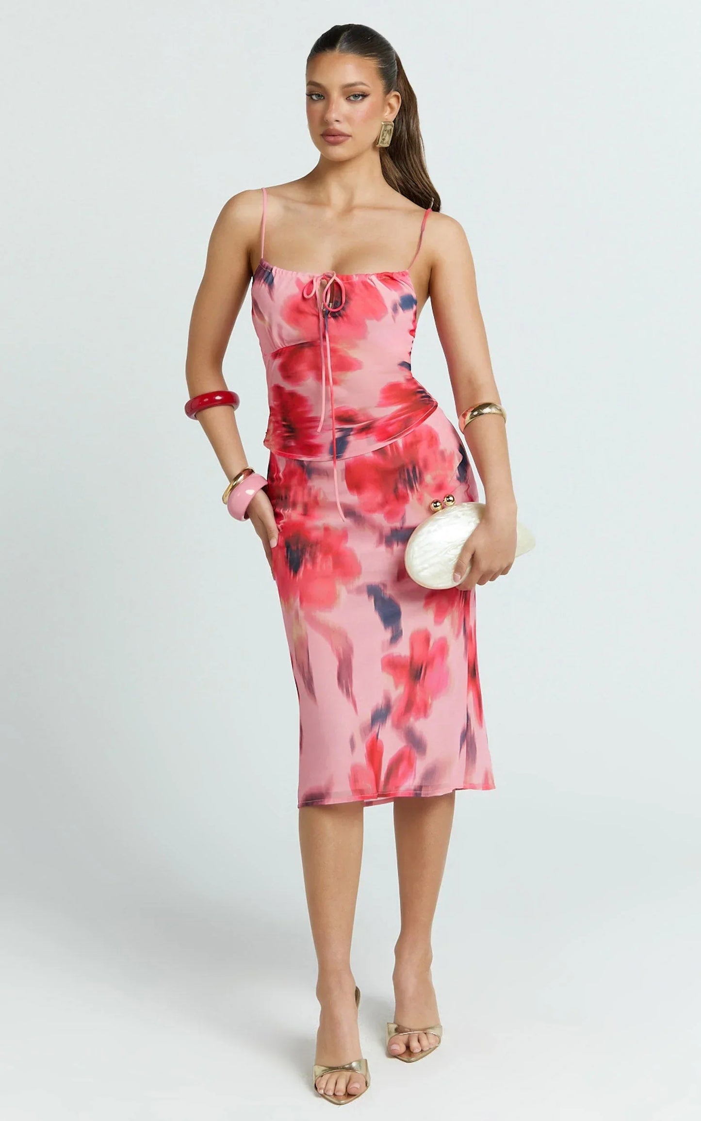 Claudia Maxi Skirt - Floral Bias Cut Skirt in Pink Floral