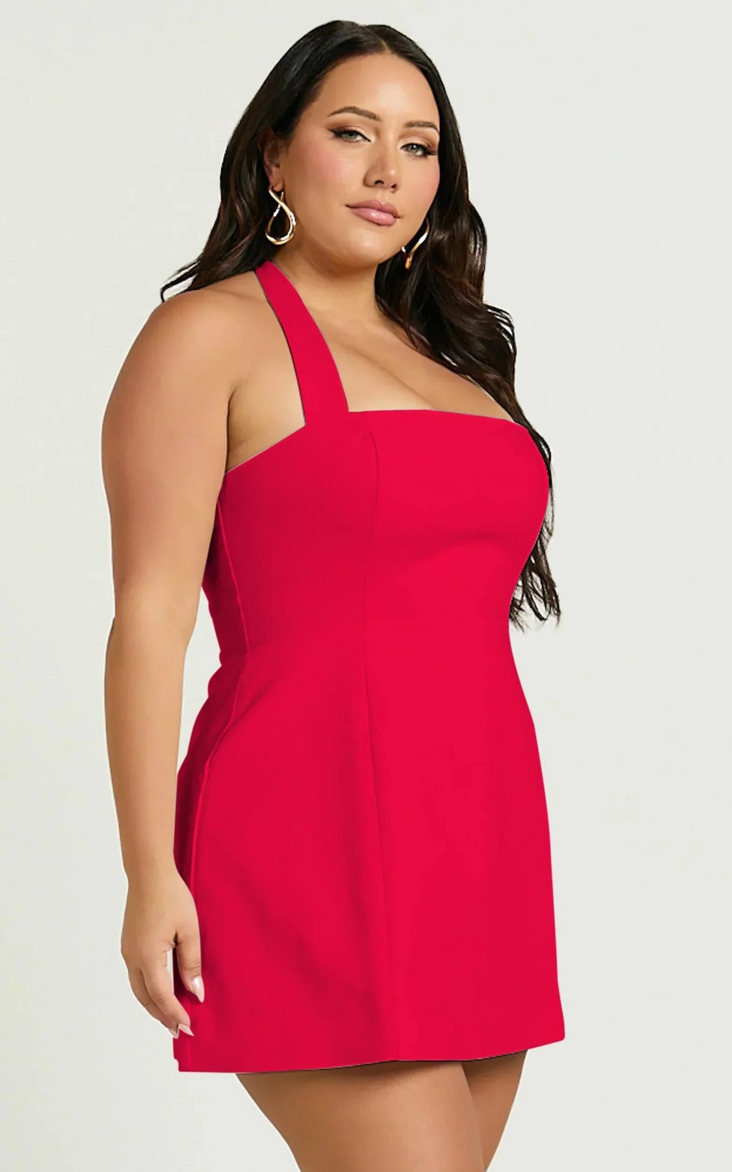 Dante Mini Dress - Halter Neck Tie Tulip Skirt Dress in Red