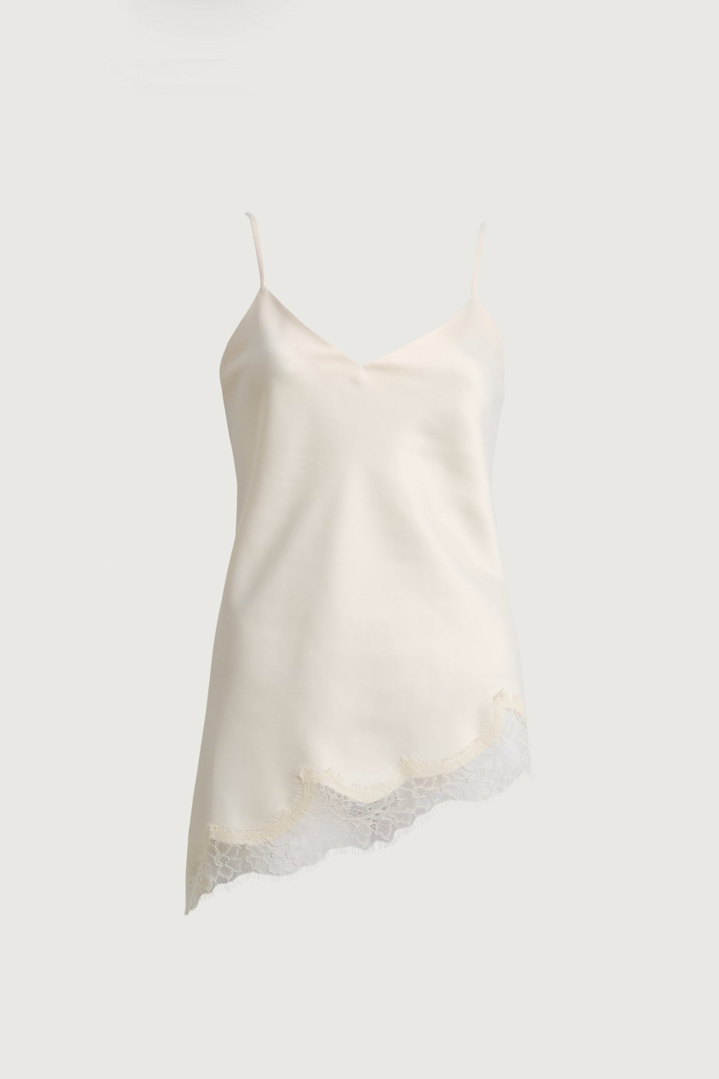 ASYMMETRICAL SATIN LACE TRIM TANK TOP