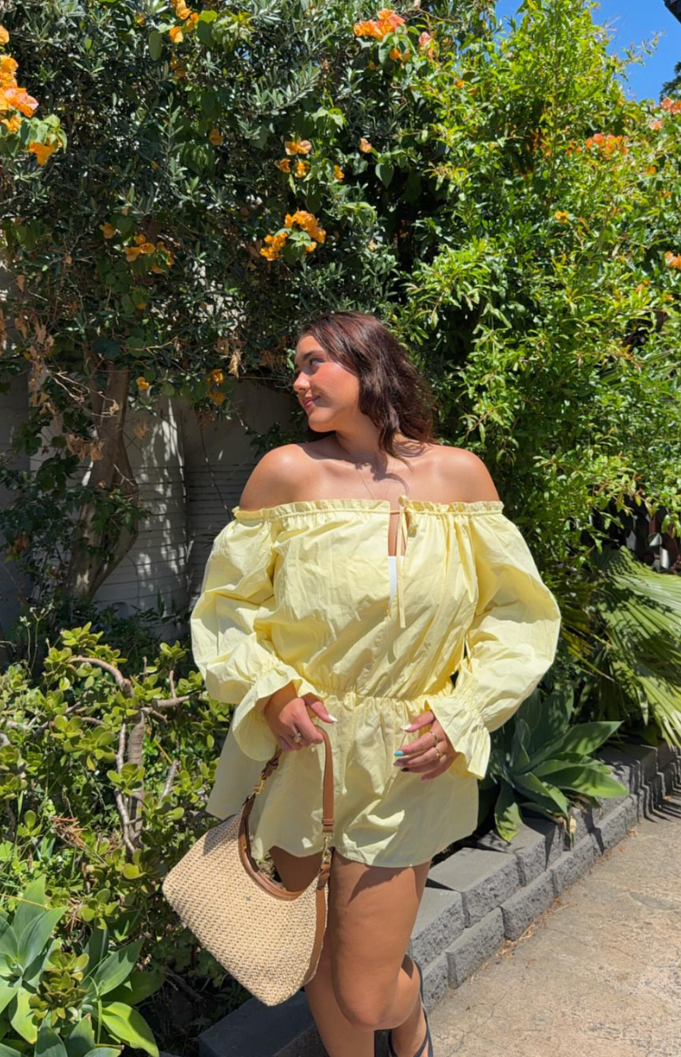 Bode Yellow Bardot Mini Dress