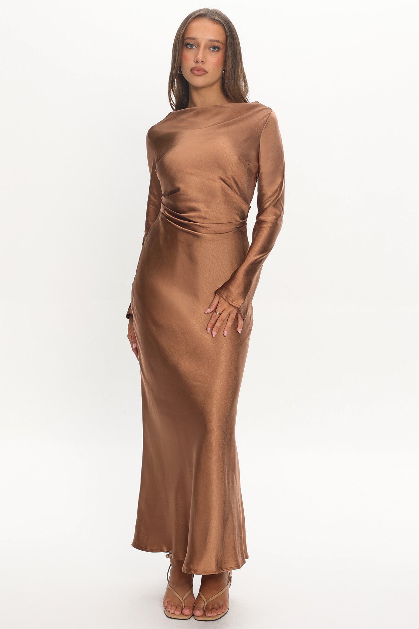 Loveland Cowl Back Midi Dress Brown