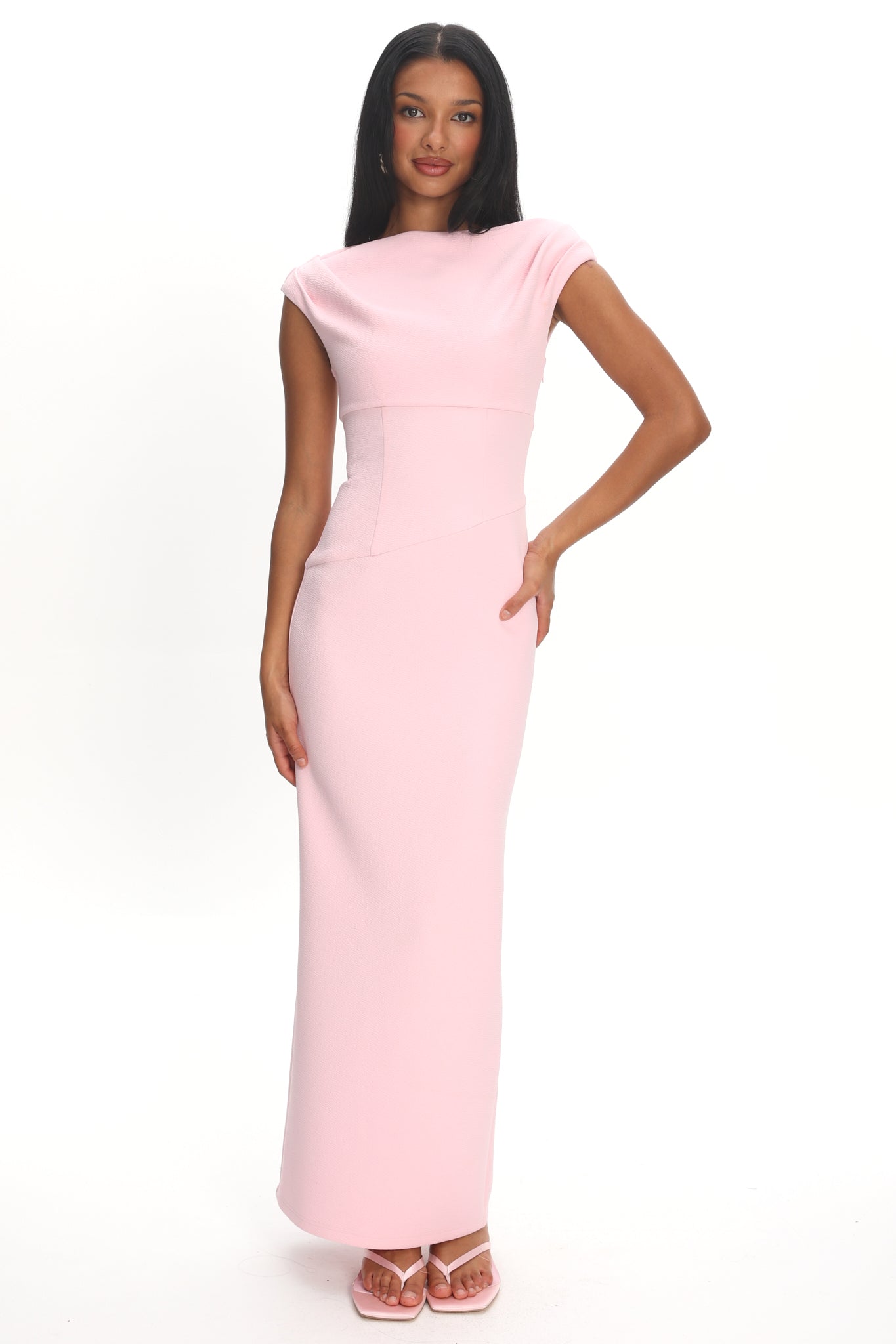 Milos Cap Sleeve Maxi Dress Textured Pink