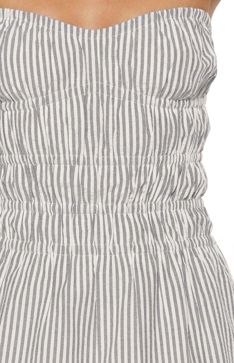 Calvin Blue Stripe Strapless Mini Dress
