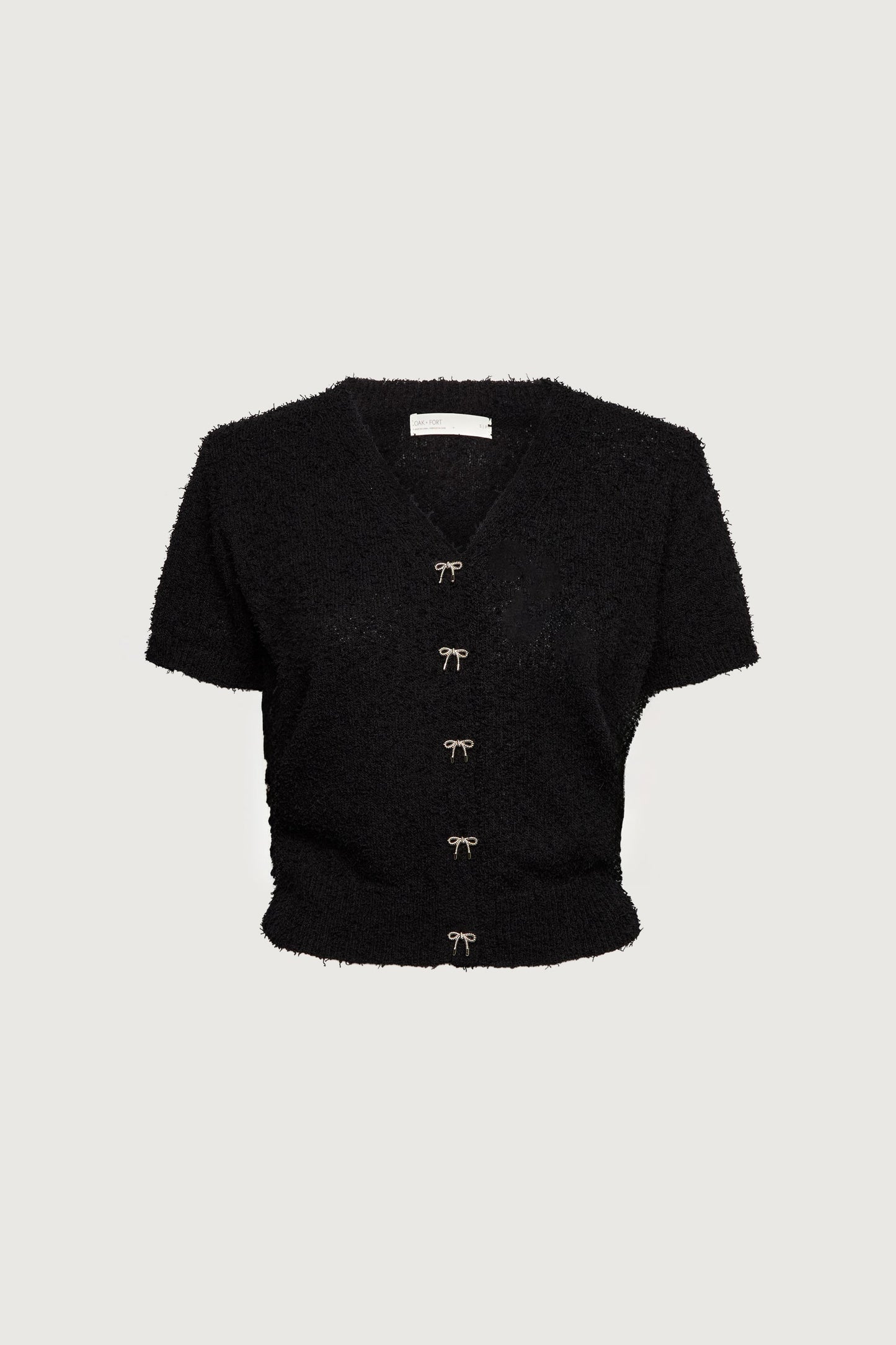 SHORT SLEEVE BOW BUTTON CARDIGAN