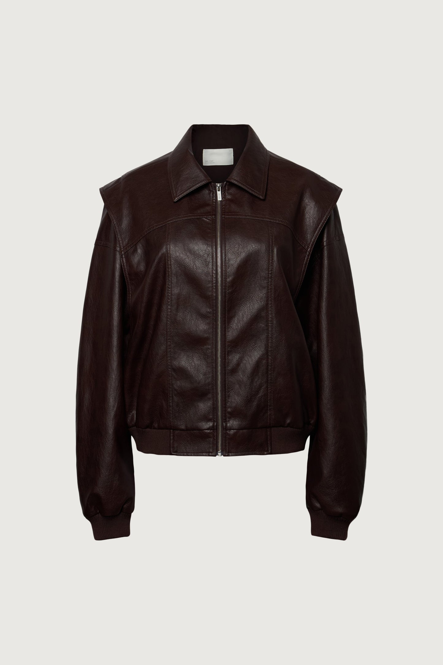 LAYERED DETAIL CONTRAST STITCH VEGAN LEATHER BOMBER