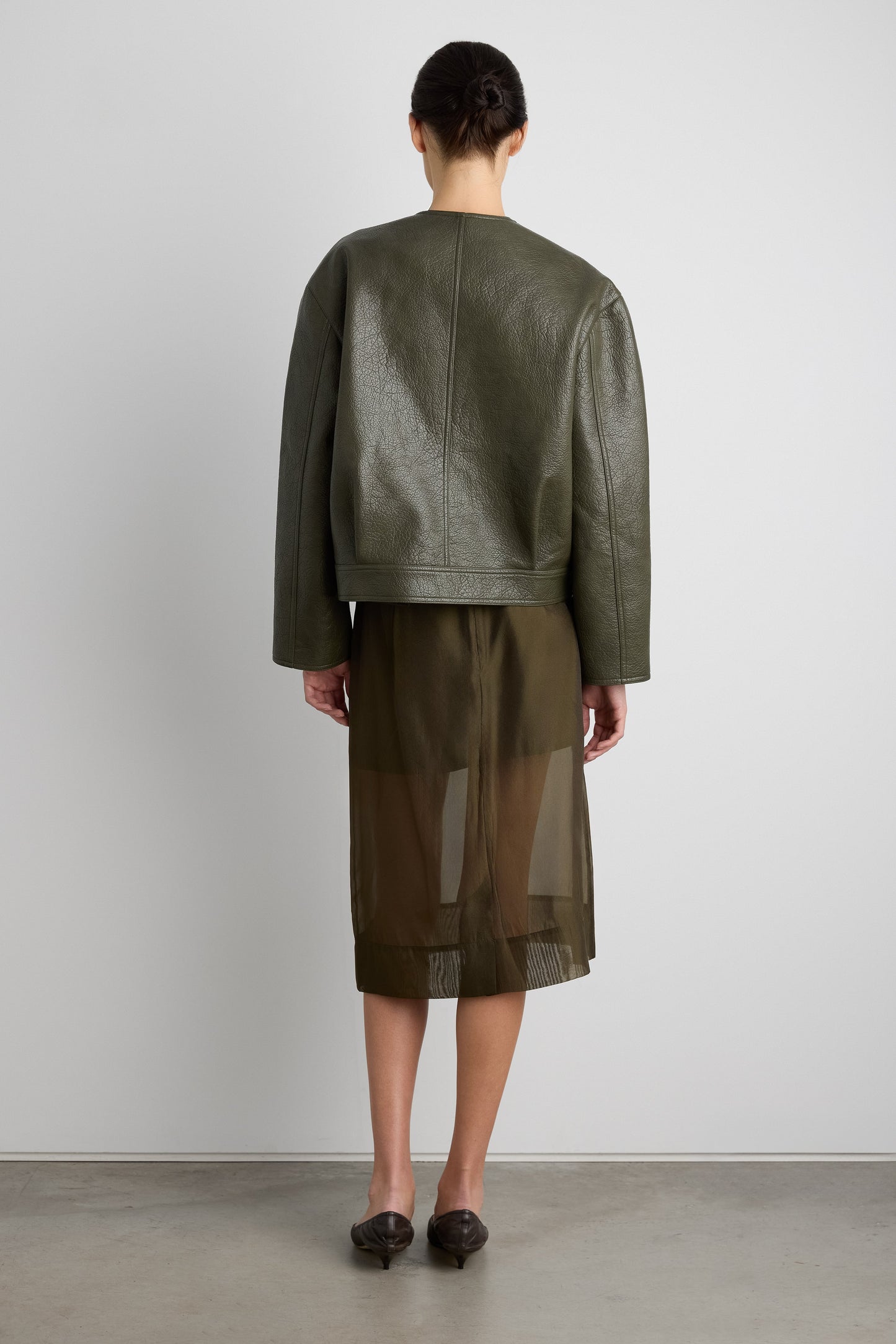 COLLARLESS VEGAN LEATHER JACKET