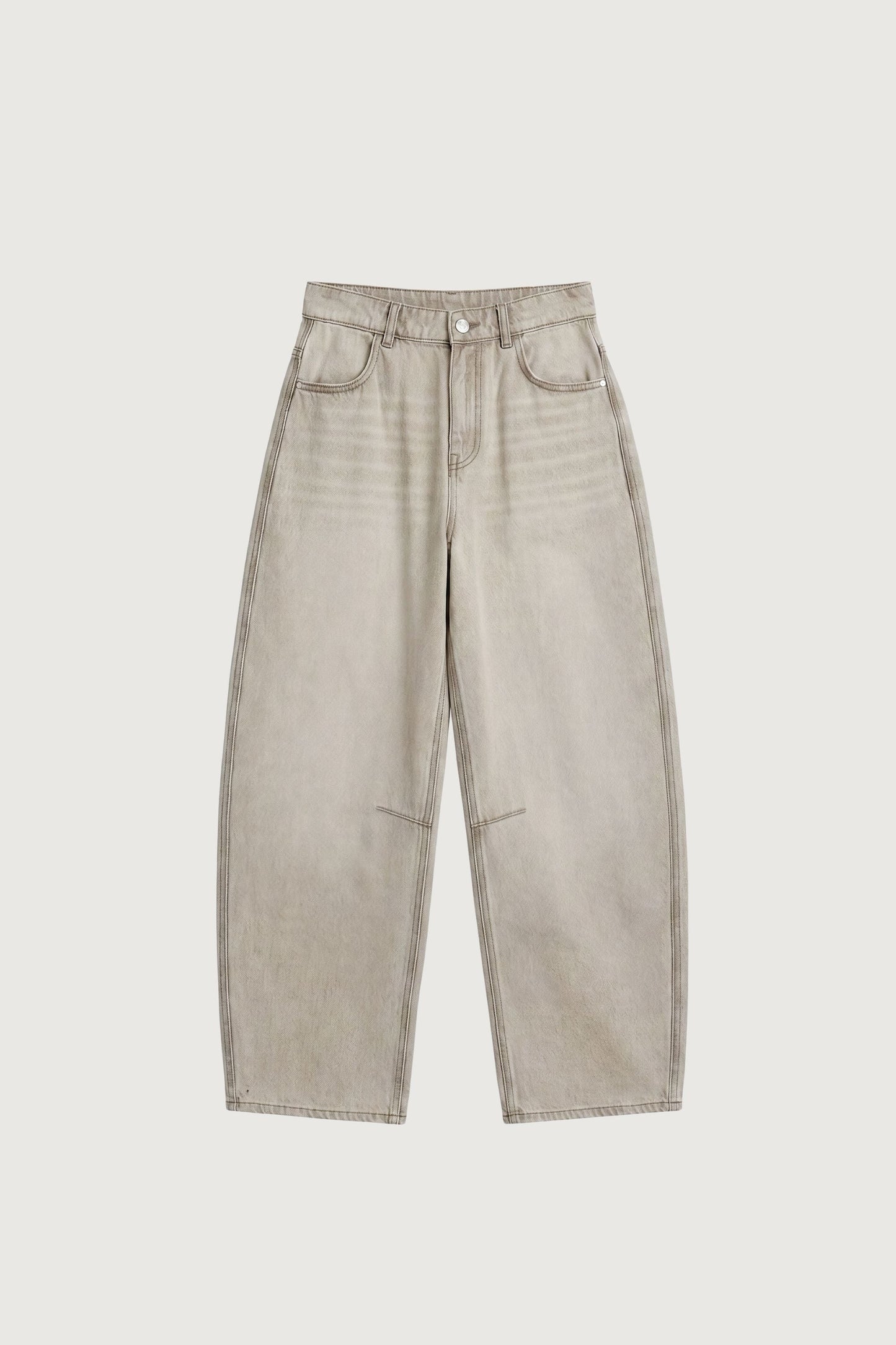 MID-RISE BARREL LEG JEAN IN GREY WASH