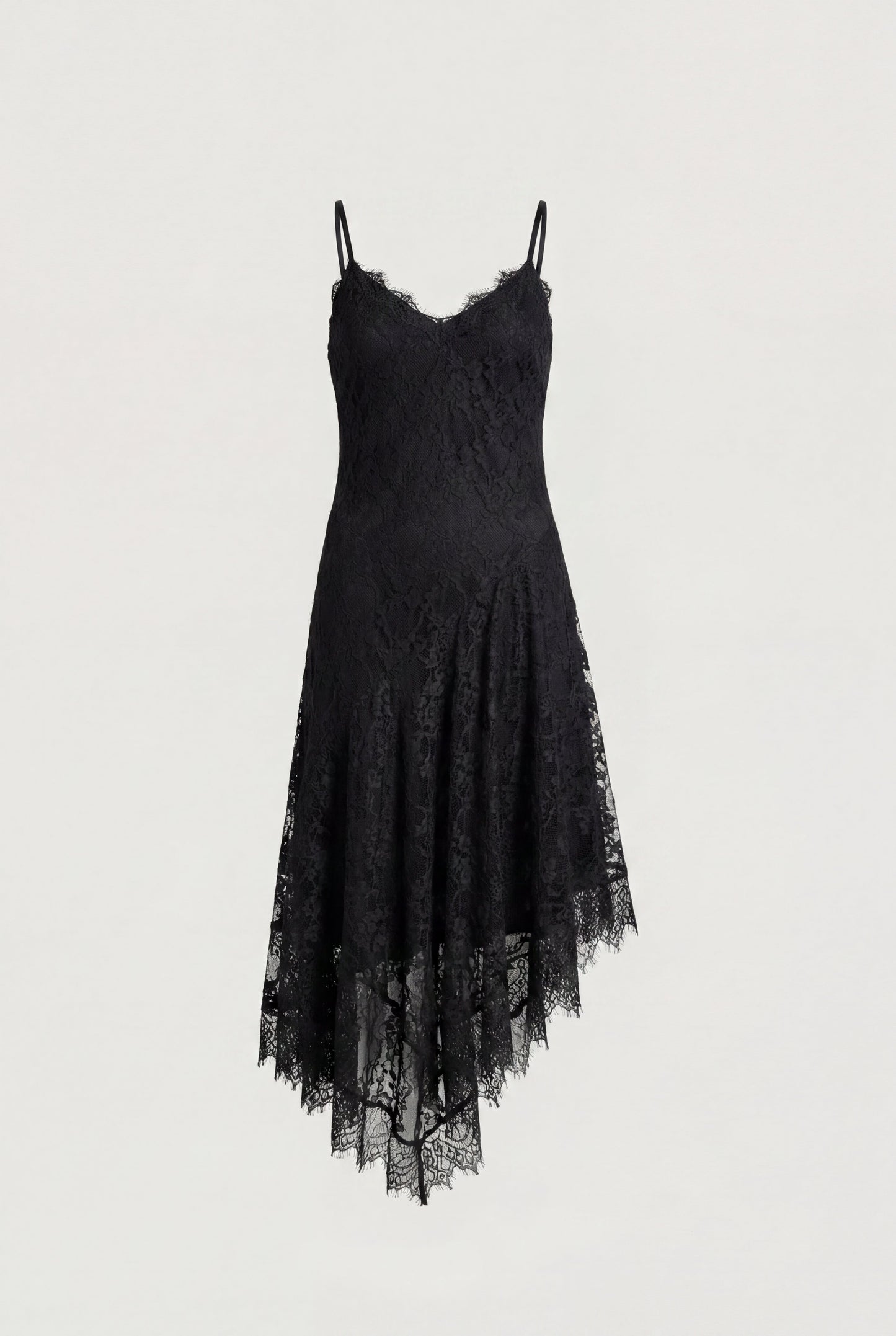ASYMMETRICAL LACE CAMI SLIP DRESS