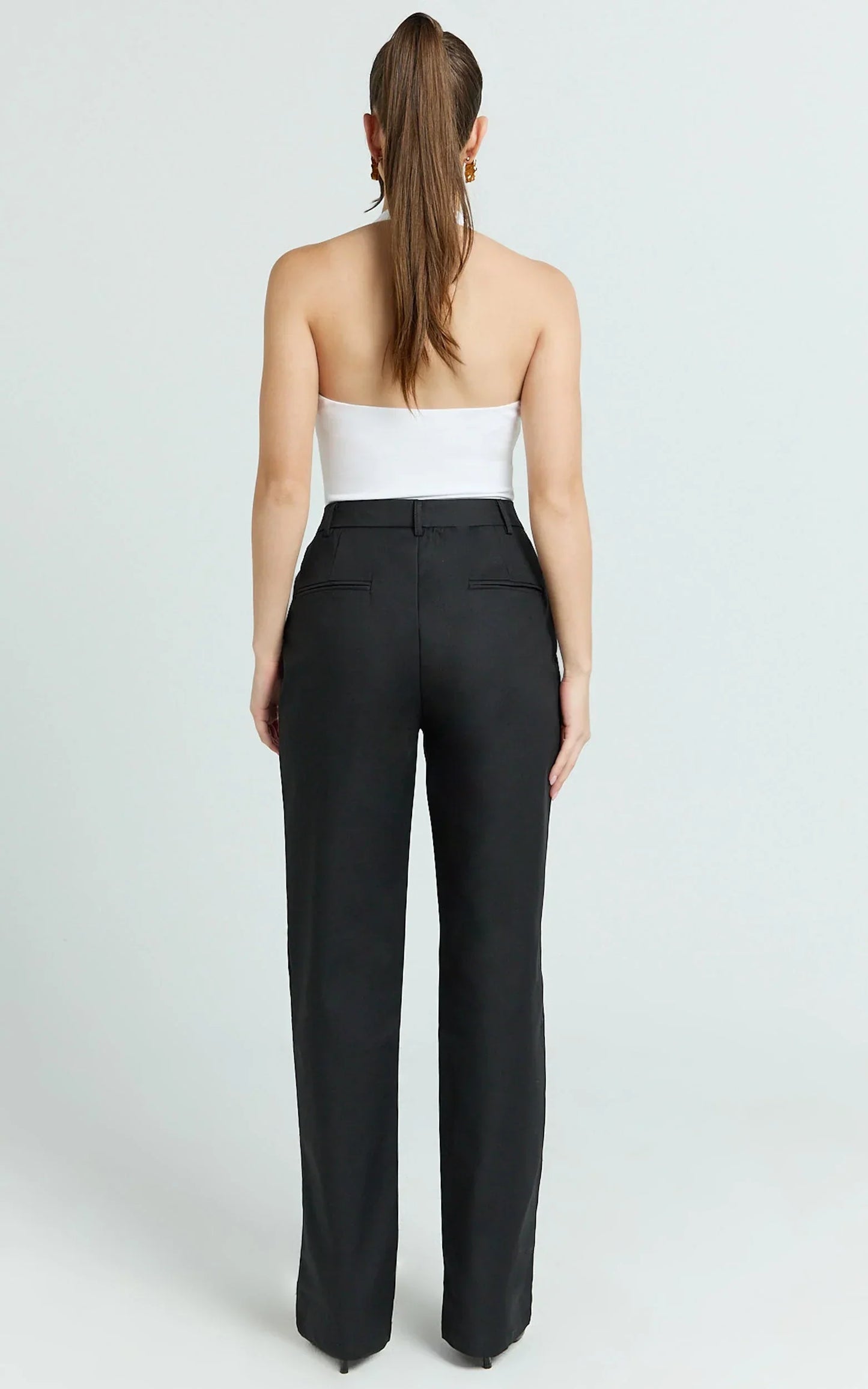 Carolyn Pants - High Waist Slim Straight Leg Tailored Pants in Black
