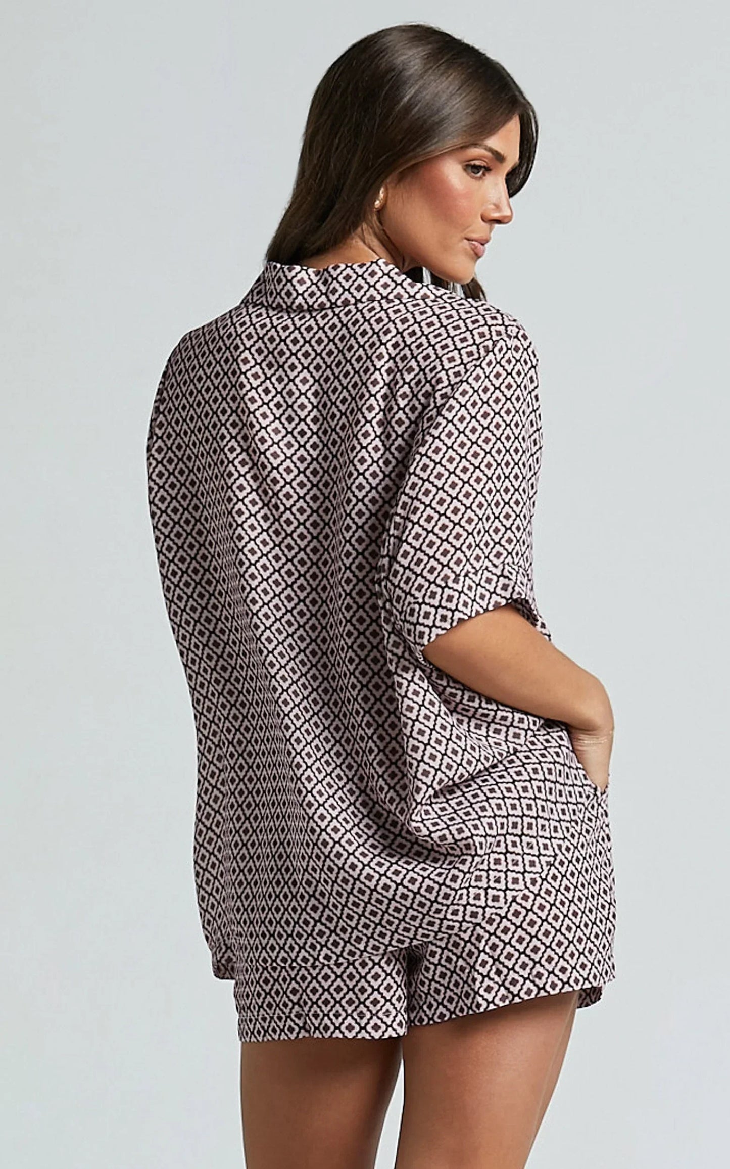 Brunita Shorts - High Waisted Tie Shorts in Moroccan Geo print