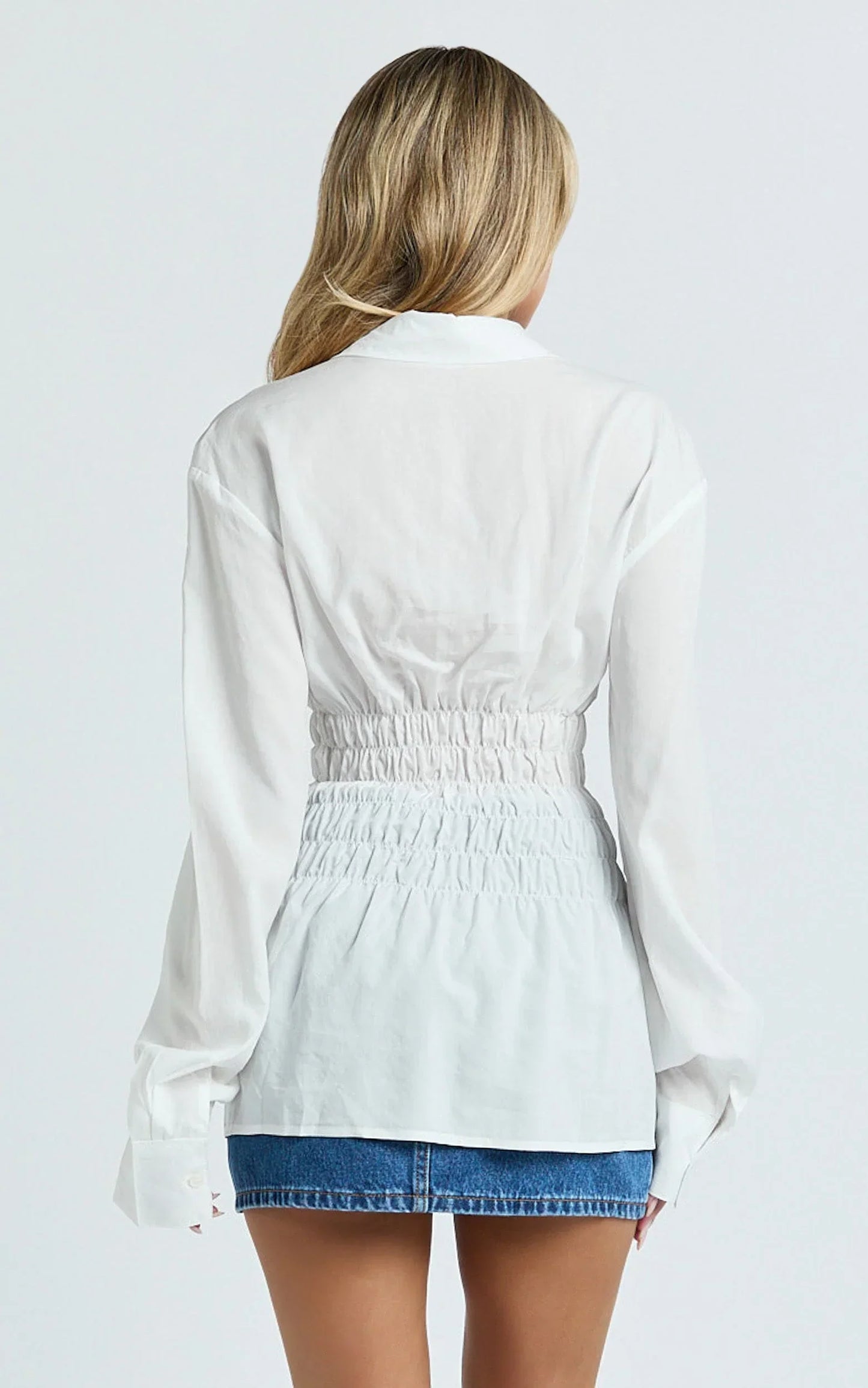 Cody Shirt - Ruched Detail Scrunch Shirt in White
