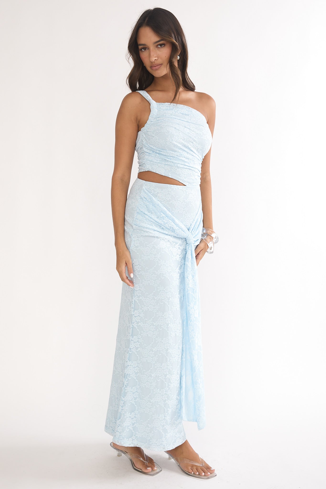 Luli One-Shoulder Cut-Out Maxi Dress Textured Light Blue