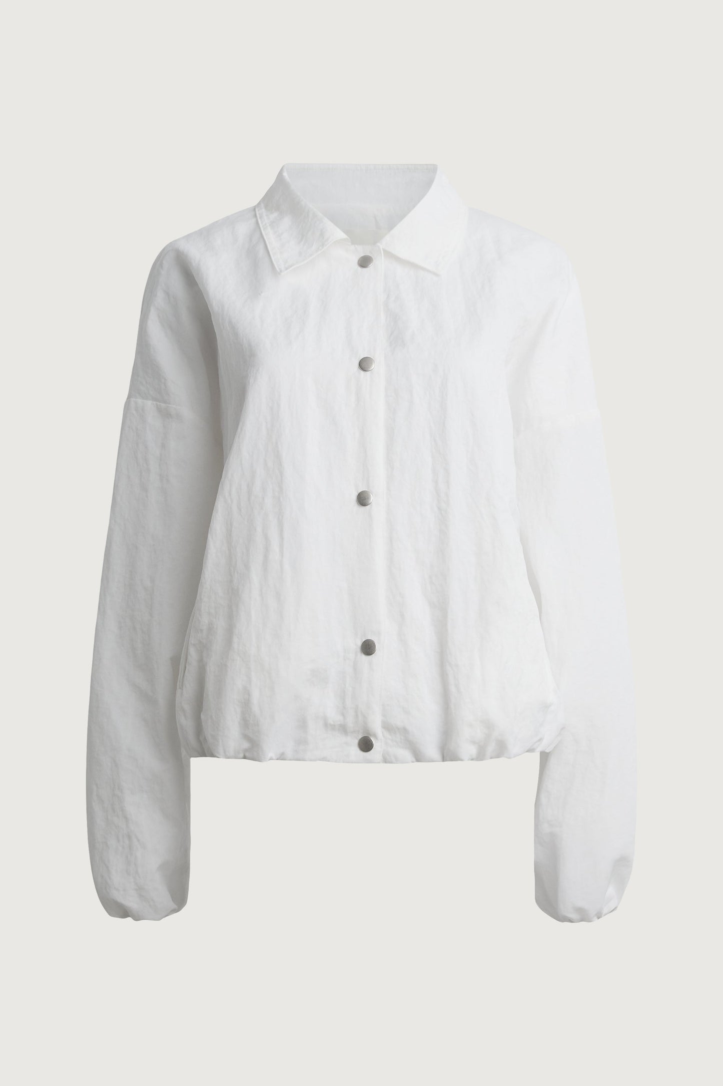 NYLON BUTTON FRONT BALLOON HEM JACKET