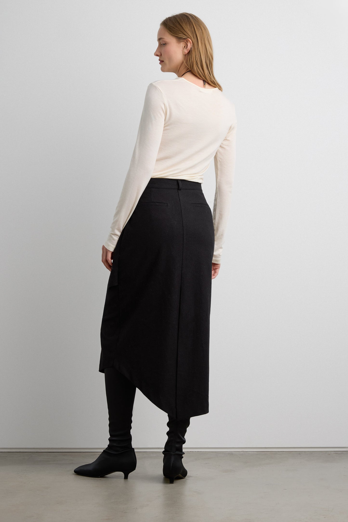 ASYMMETRICAL MIDI WRAP SKIRT
