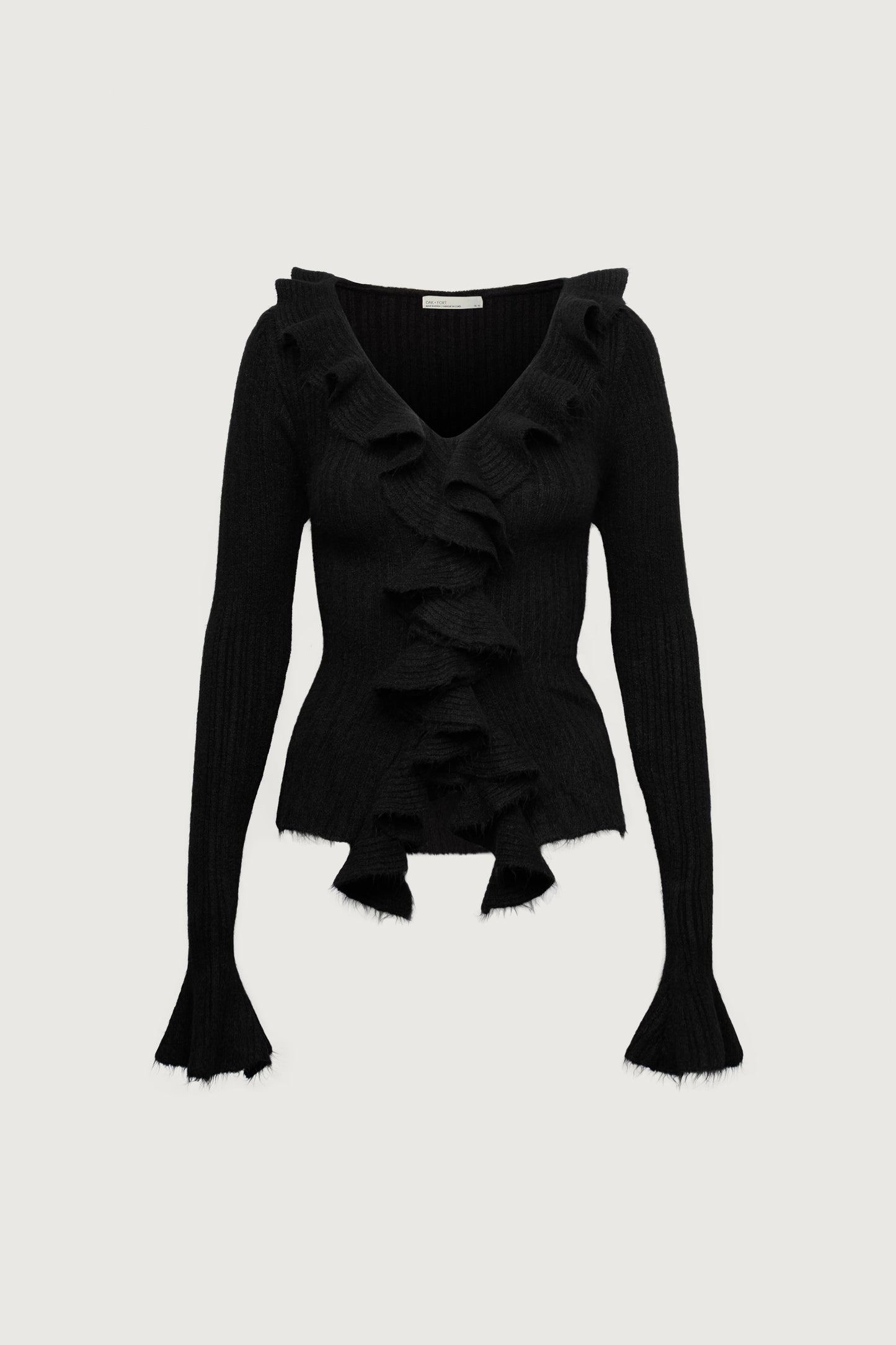 RUFFLED V-NECK SWEATER
