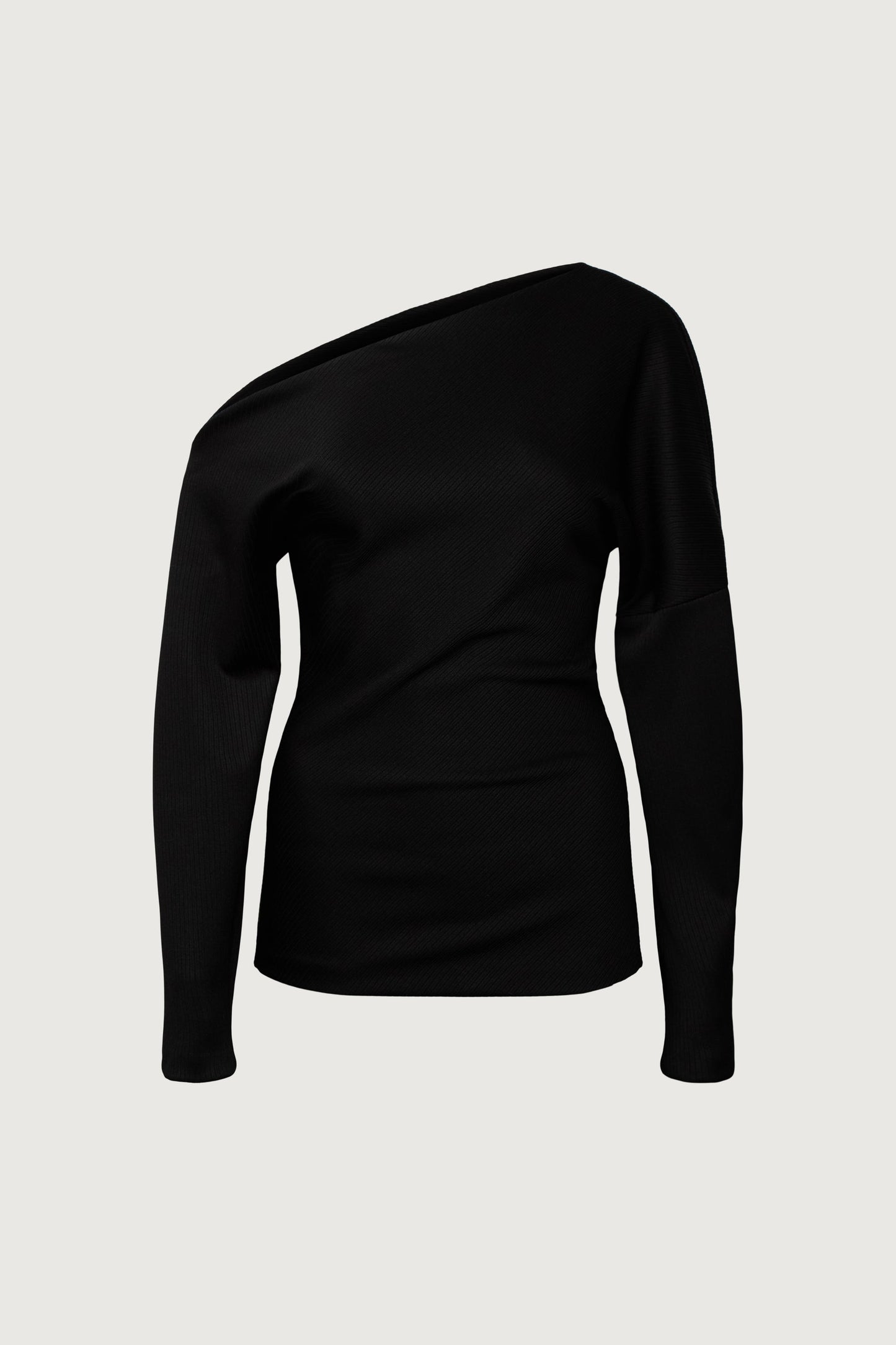 RIBBED KNIT OFF-SHOULDER DRAPED TOP