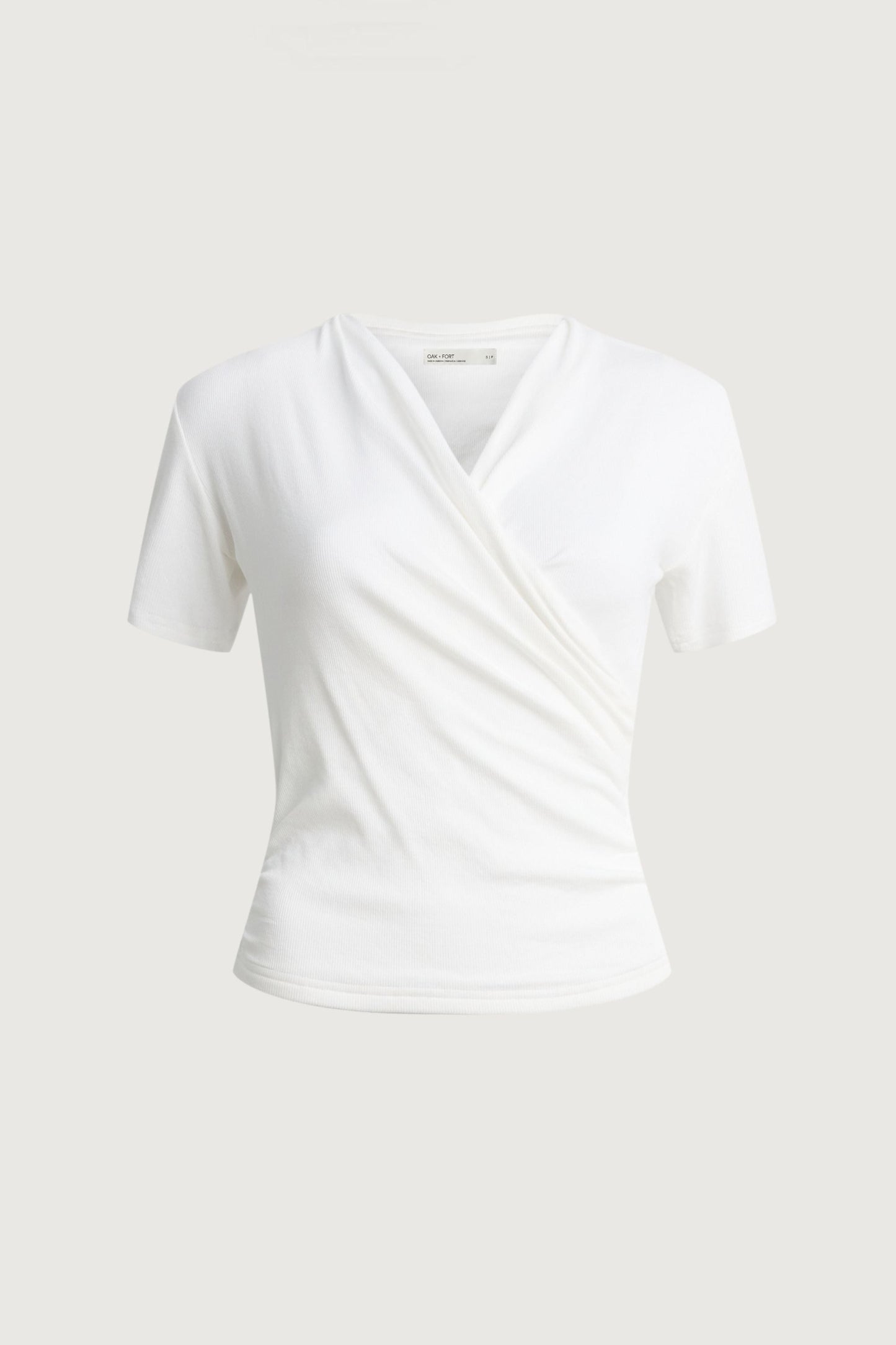 GATHERED V-NECK SURPLICE T-SHIRT