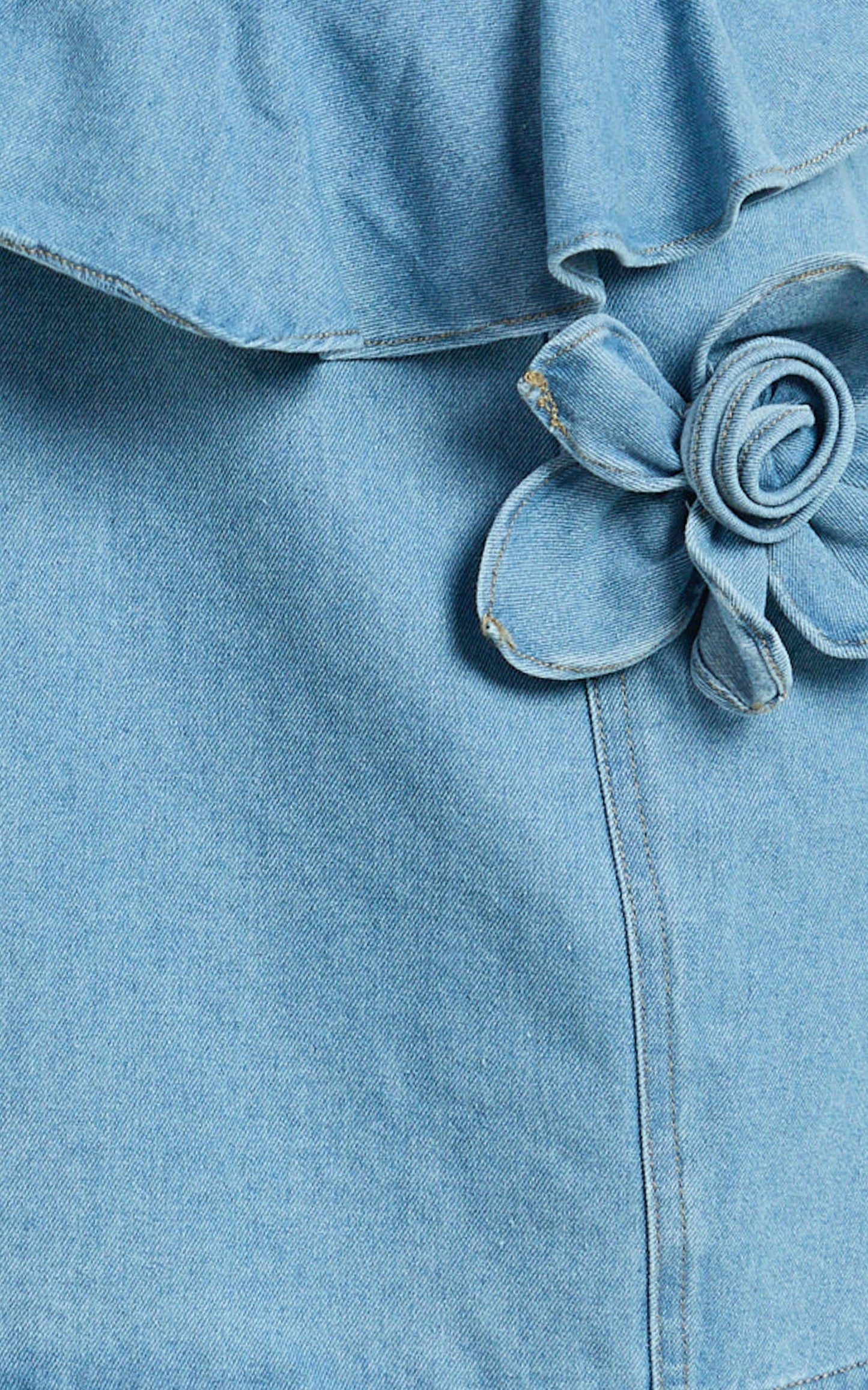 Delia Mini Dress - Denim Fit And Flare Dress in Light Blue Wash