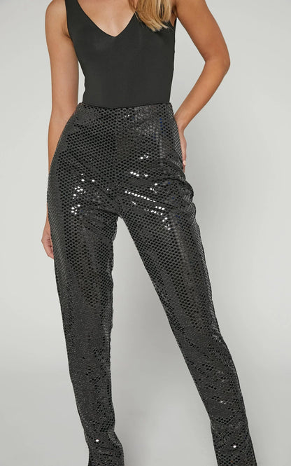Deola Pant - Sequin High Waisted Skinny Leg in Black