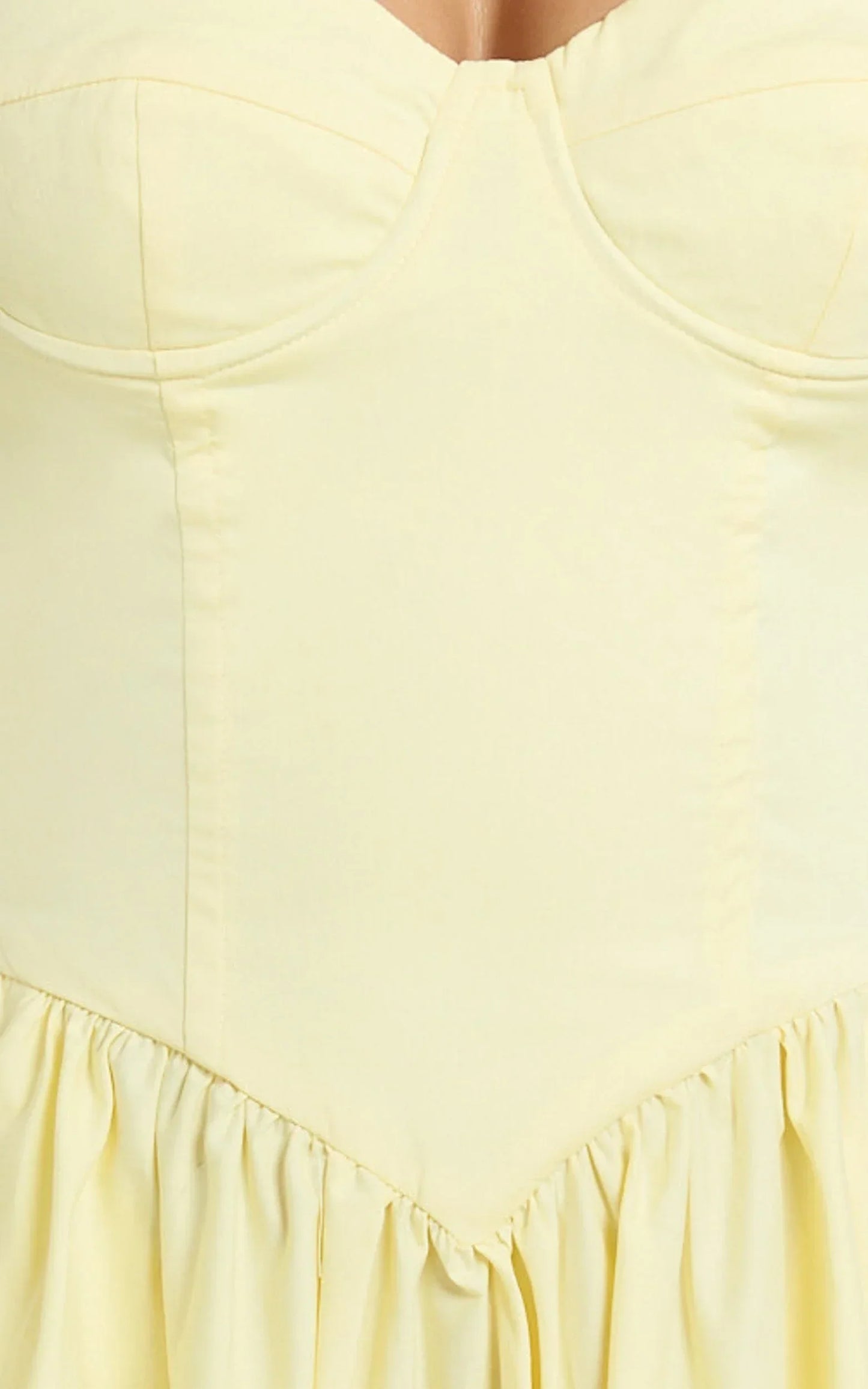Daria Midi Dress - Strapless Corset Gathered Dress in Lemon