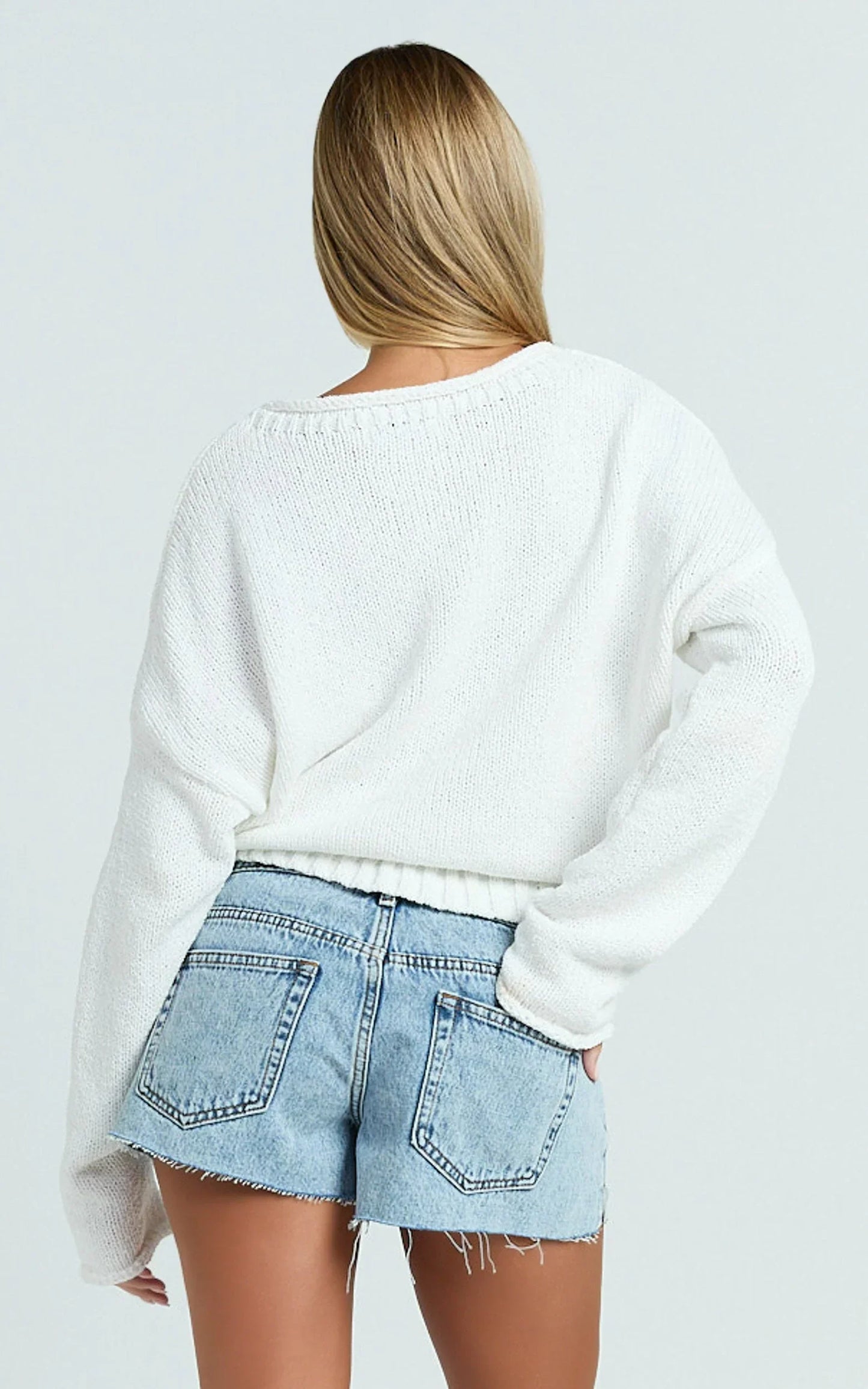 Camille Shorts - Low Rise Recycled Denim Distressed Mini Shorts in Light Blue Wash