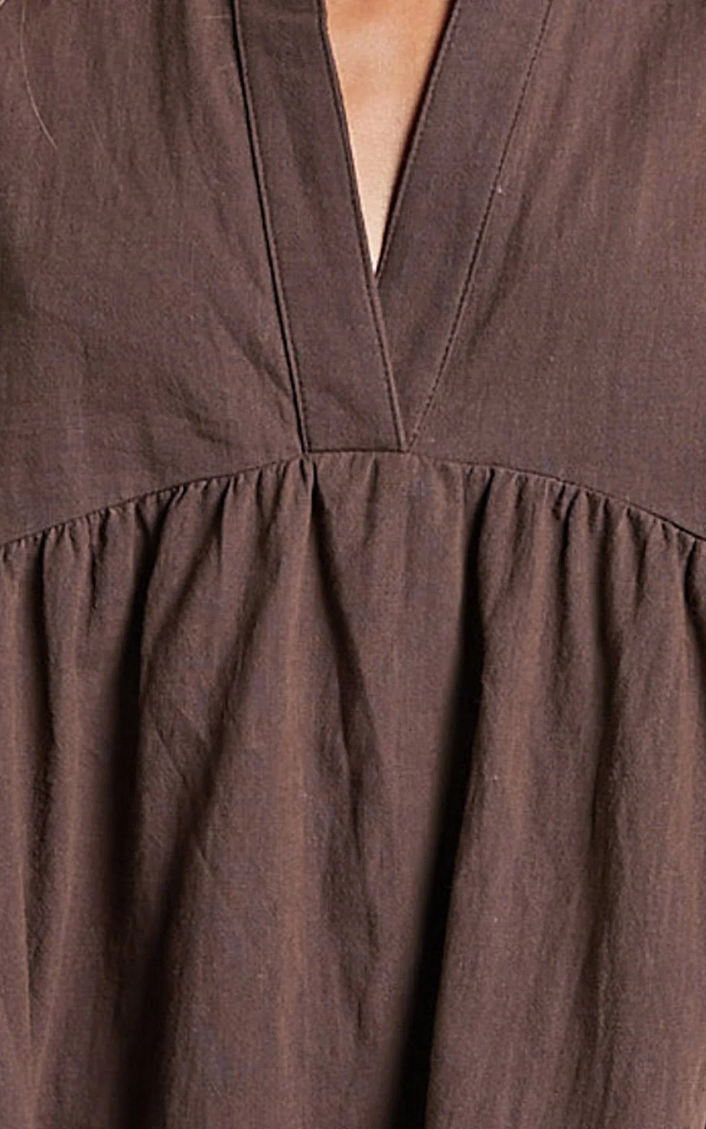 Calissa Mini Dress - Frill Hem Smock Dress in Chocolate
