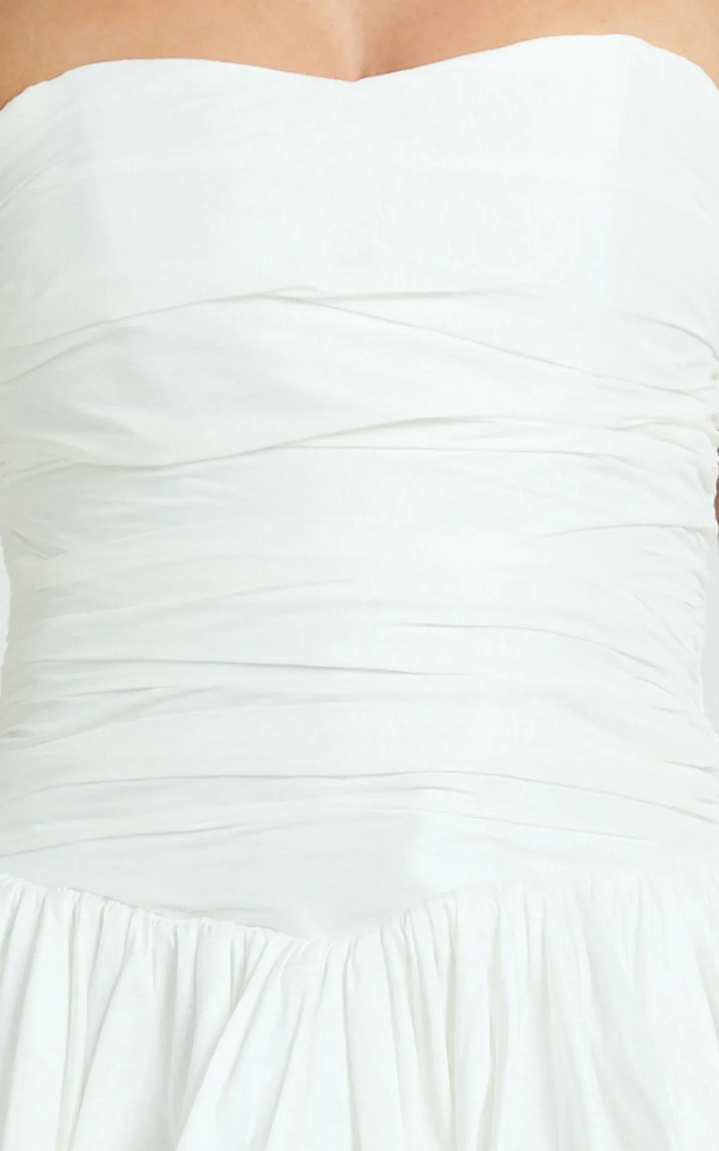 Deb Mini Dress - Ruched Strapless Bubble Hem Dress in Off White