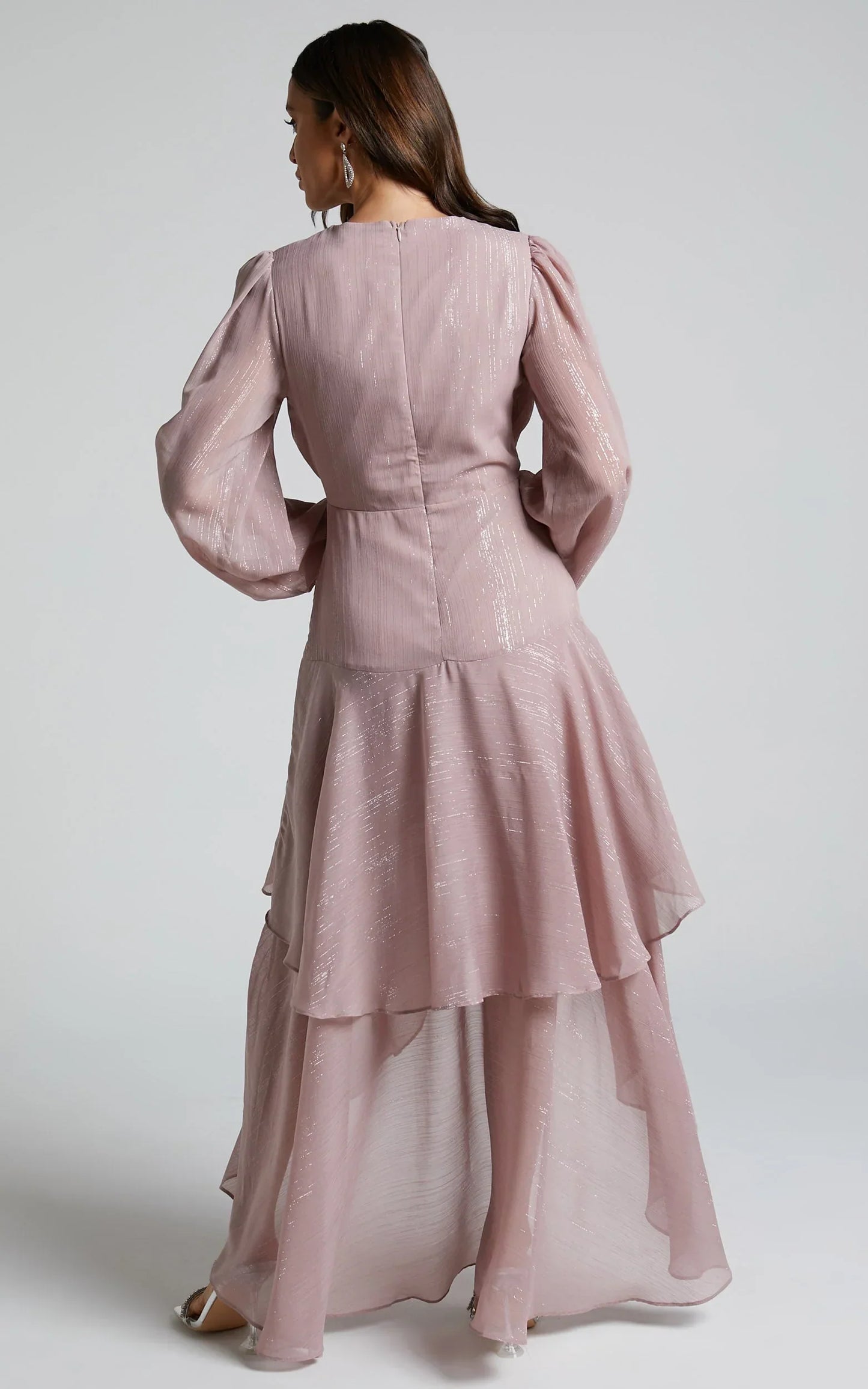 Claudita Midi Dress - Long Sleeve High Low Hem Dress in Dusty Rose