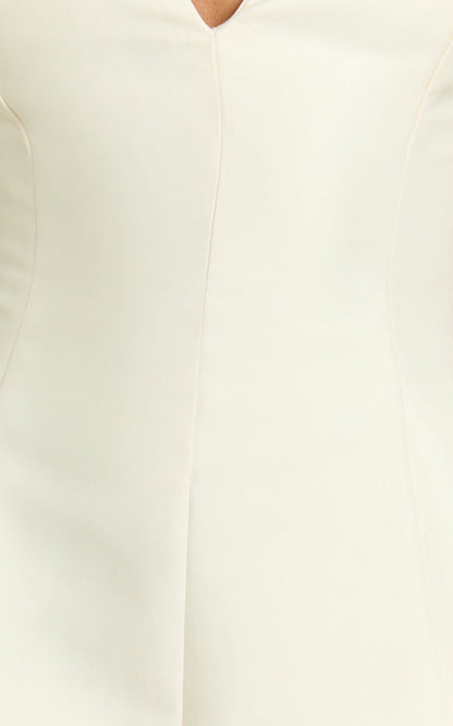 Sheeran Mini Dress - Plunge A Line Dress in Cream