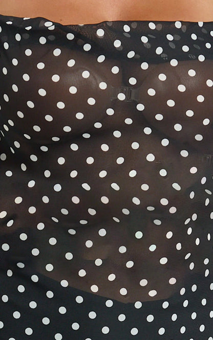 Dalton Midi Dress - Cowl Neck Tie Back Dress in Black/White Polkadot