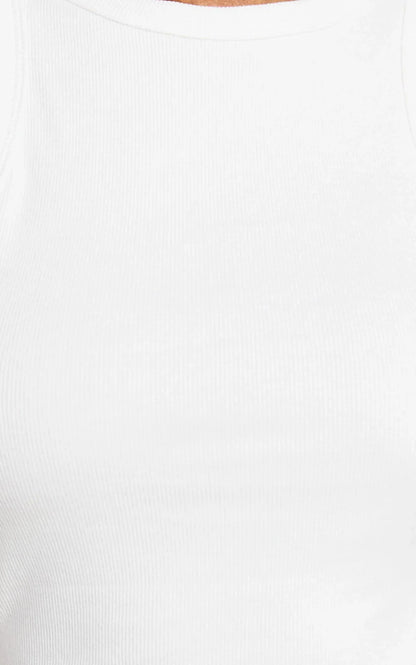 Candyce Mini Dress - Ribbed Sleeveless Bodycon Dress in White