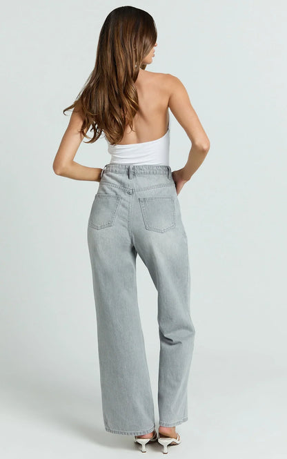 Cole Jeans - High Waist Relaxed Wide Leg Recycled Denim Jeans in Grey