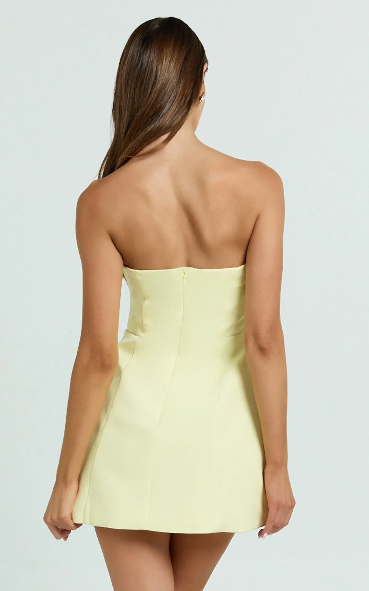 Catharine Mini Dress - Strapless A Line Dress in Lemon