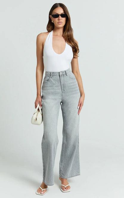 Cole Jeans - High Waist Relaxed Wide Leg Recycled Denim Jeans in Grey