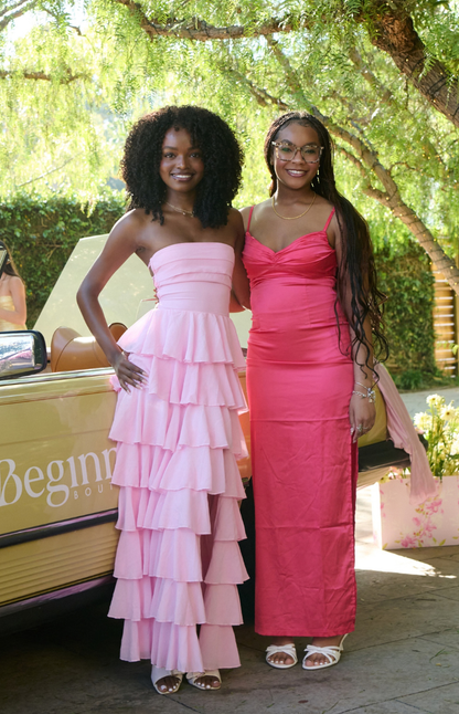 Kim Pink Strapless Ruffle Maxi Dress