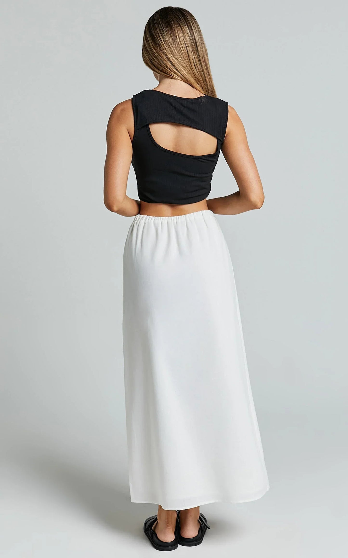 Bree Midi Skirt - Tie Waist Linen Look A Line Skirt in White
