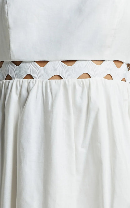 Brylee Mini Dress - Strappy Wave Neck Pleated Dress in White