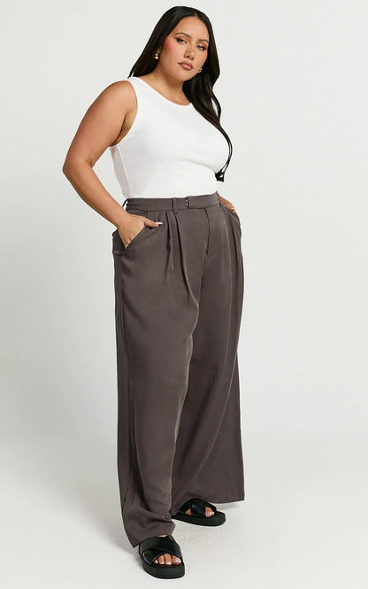 Clarke Pants - High Waist Wide Leg Pants in Slate