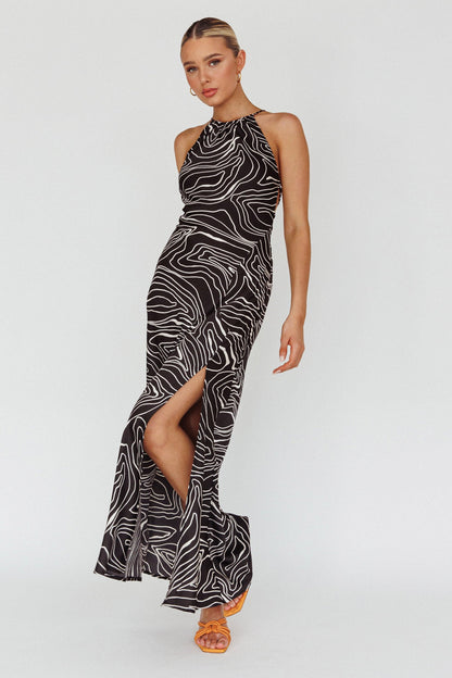 Onella Halterneck Laced Back Maxi Dress Ripple Black