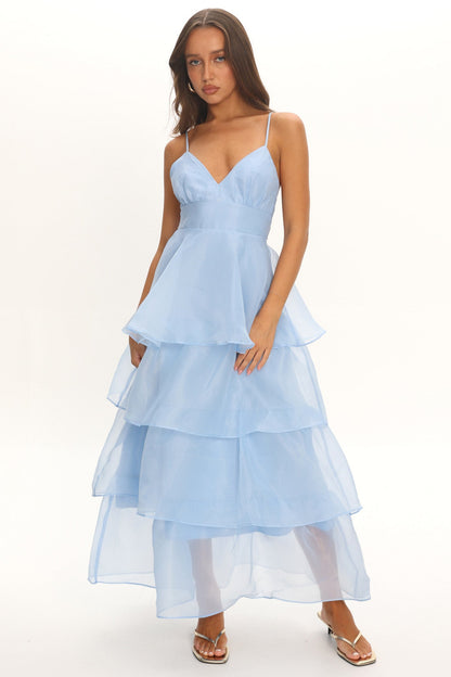 Made For You Tiered Ruffle Midi Dress Blue