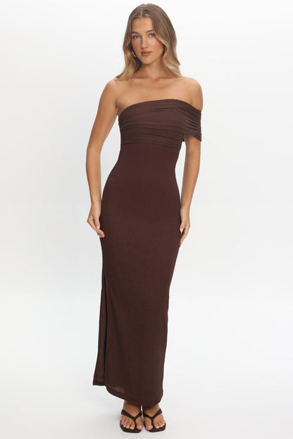 Gala One-Shoulder Maxi Dress Chocolate