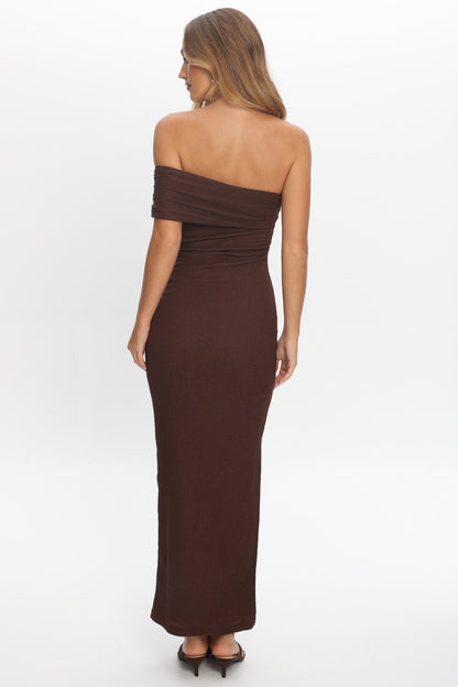 Gala One-Shoulder Maxi Dress Chocolate