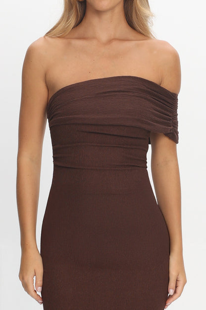 Gala One-Shoulder Maxi Dress Chocolate