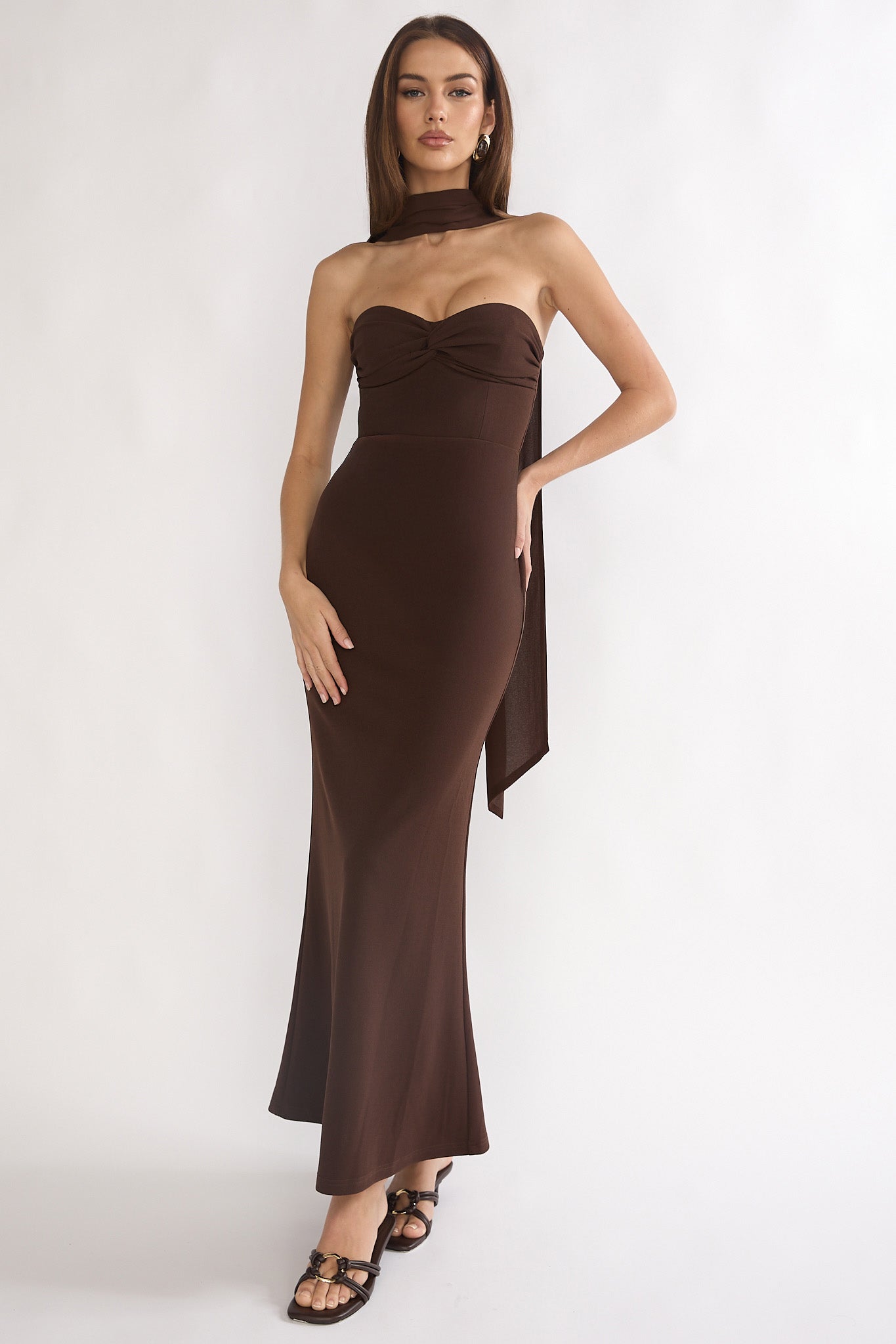Of The Night Twist Bust Maxi Dress Chocolate